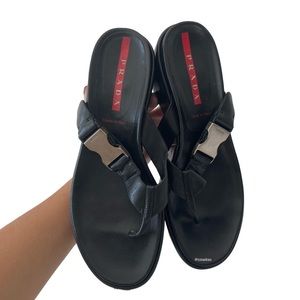 |SOLD| Authentic Prada Black Wedge Platform Sandals